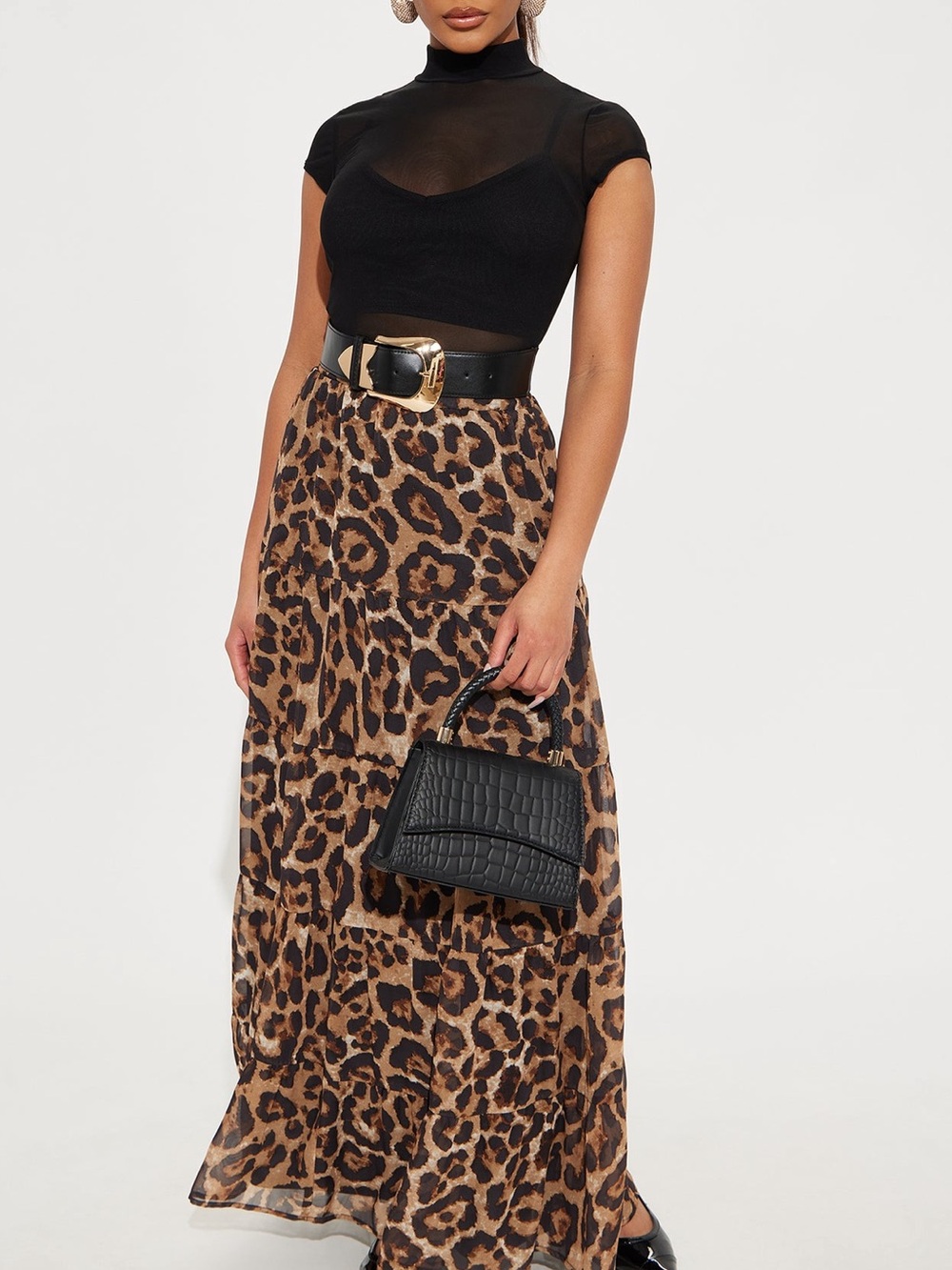 Fashion Nova Leopard Print Maxi Skirt in Brown & Black